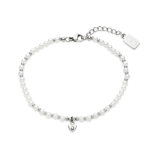 Over & Over Silver Stainless Steel Mini Heart Pearl Bracelet