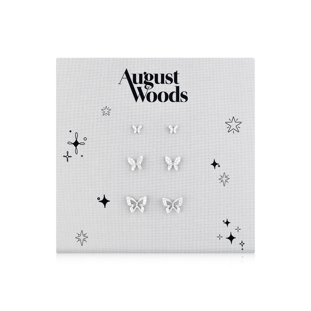 August Woods Silver CZ Butterfly 3 Stud Set
