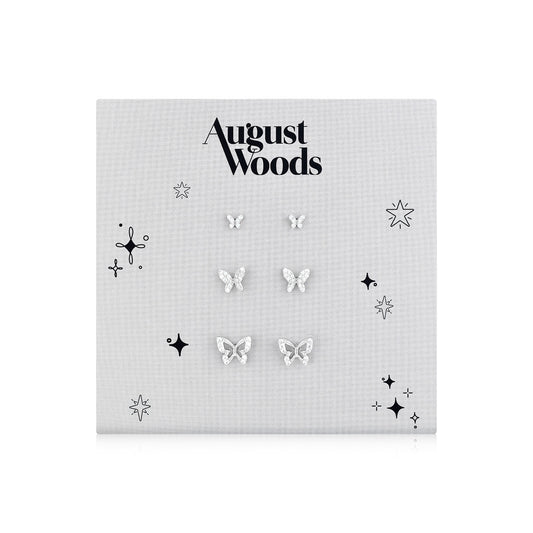 August Woods Silver CZ Butterfly 3 Stud Set