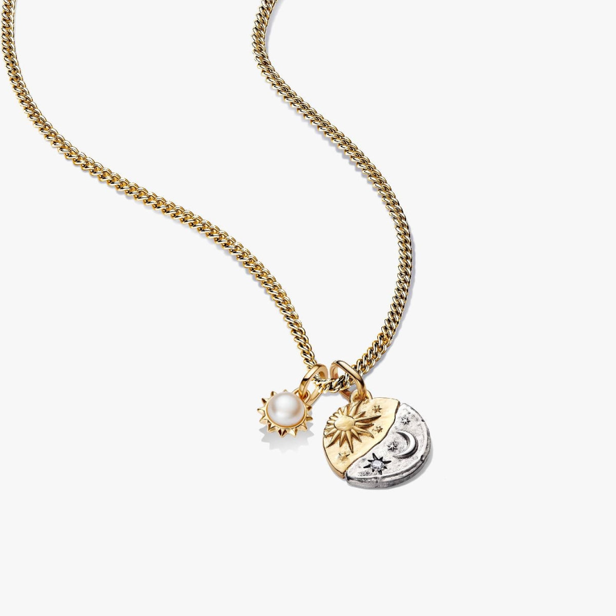 Gold Talisman Sun and Moon Necklace Charm Set