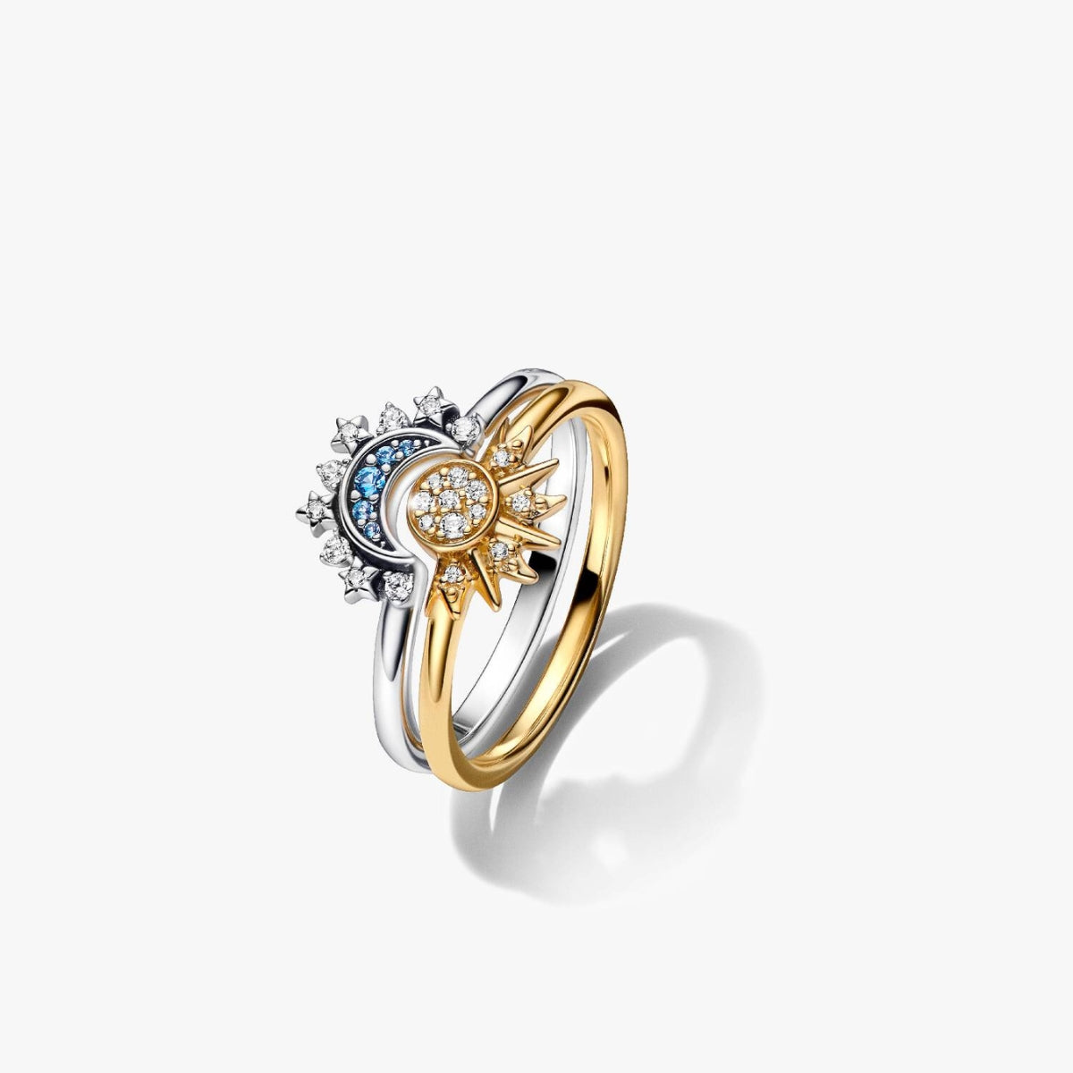 Pandora Two-Tone Sun and Moon Ring Set