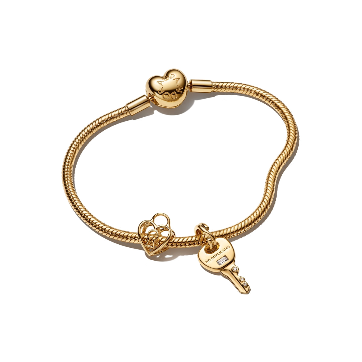 Gold Key & Heart Padlock Bracelet Set