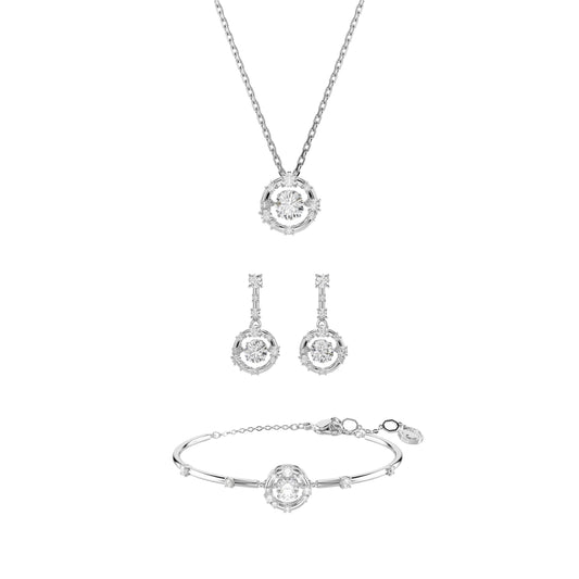 Rhodium Plated Constella Round Cut Dancing Stone Gift Set