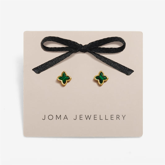 Joma Gold Green Clover Stud Earrings