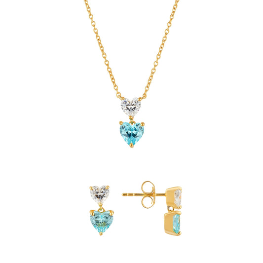 Argento Gold Aqua Double Heart Gift Set