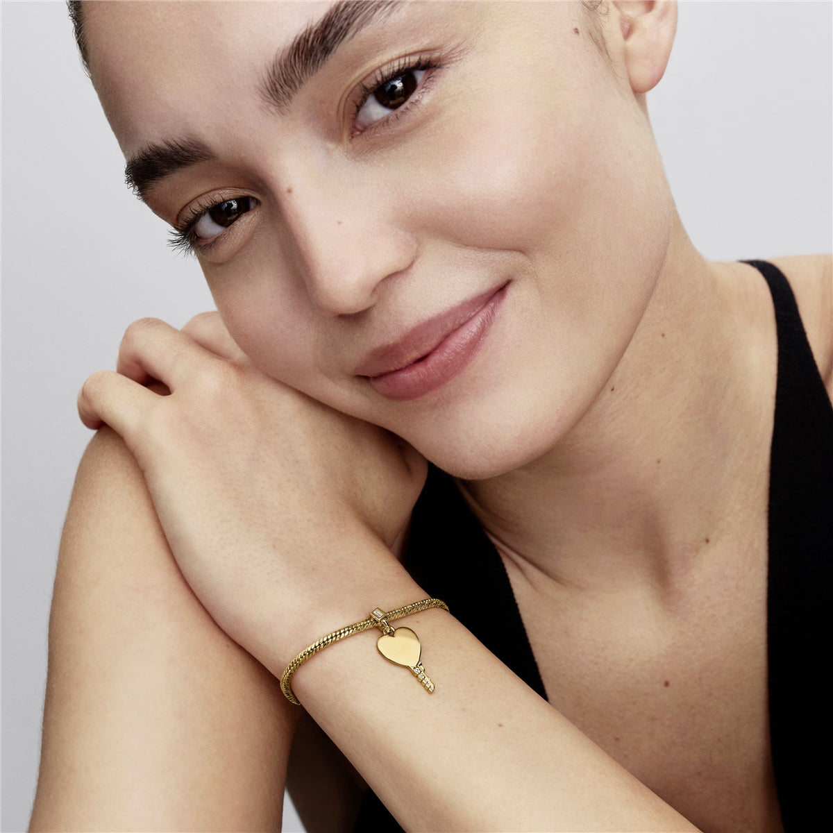 Pandora Gold Engravable Heart Key Pendant