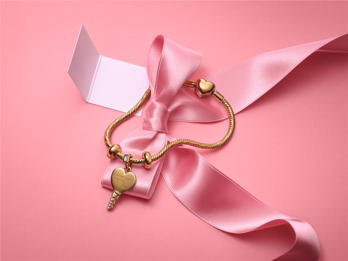 Pandora Gold Engravable Heart Key Pendant