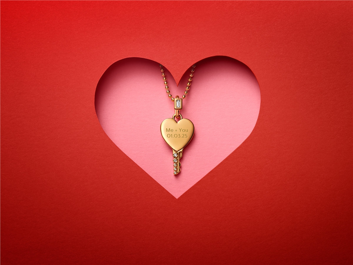 Pandora Gold Engravable Heart Key Pendant