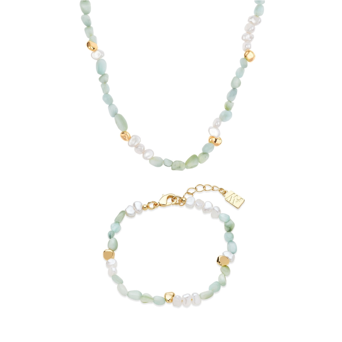 Gold Mint Larimar Stone Beaded Gift Set