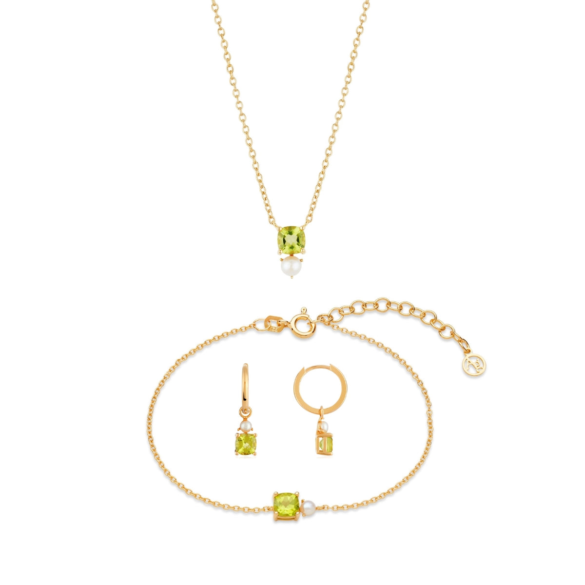 Gold Round Pearl Peridot Gift Set