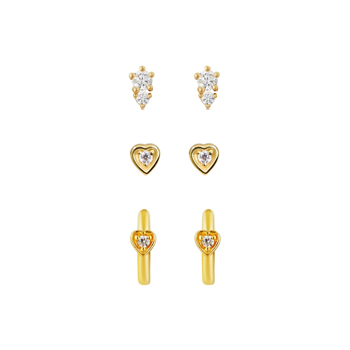 Argento Gold White CZ Heart Earring Set