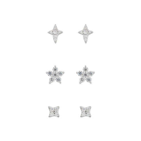 Argento Silver Floral Star Earring Set