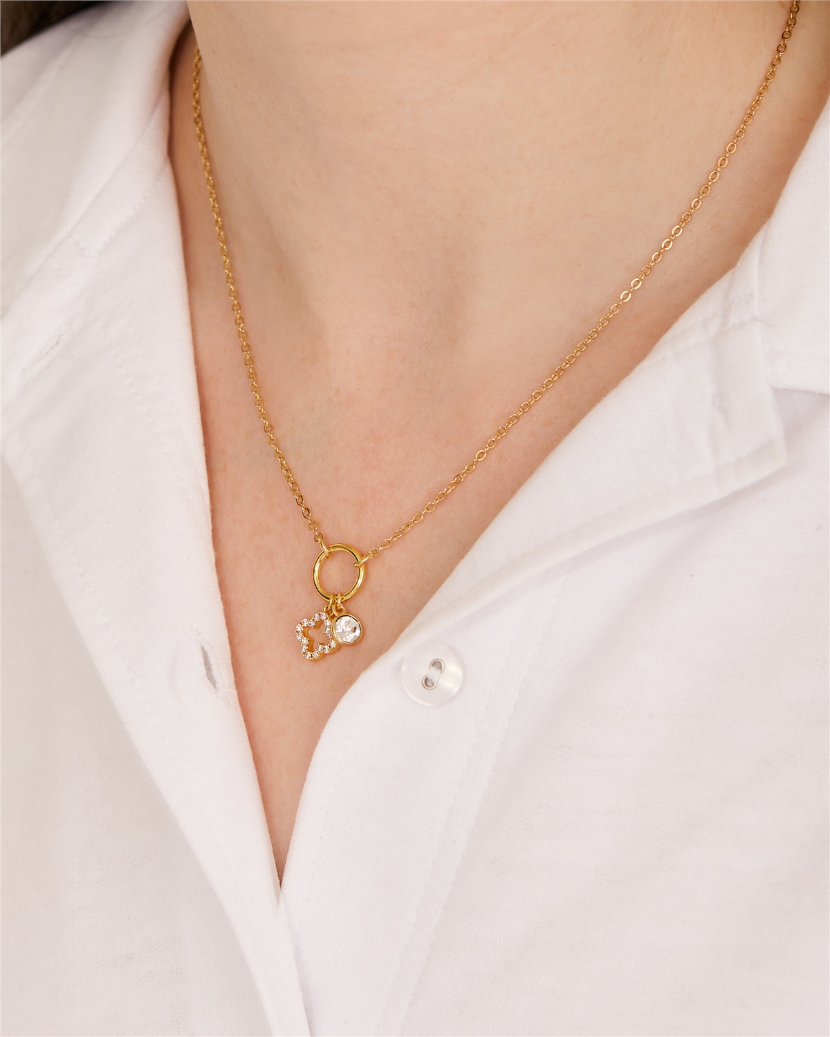 Karma Gold Pavé Clover Charm Link Necklace