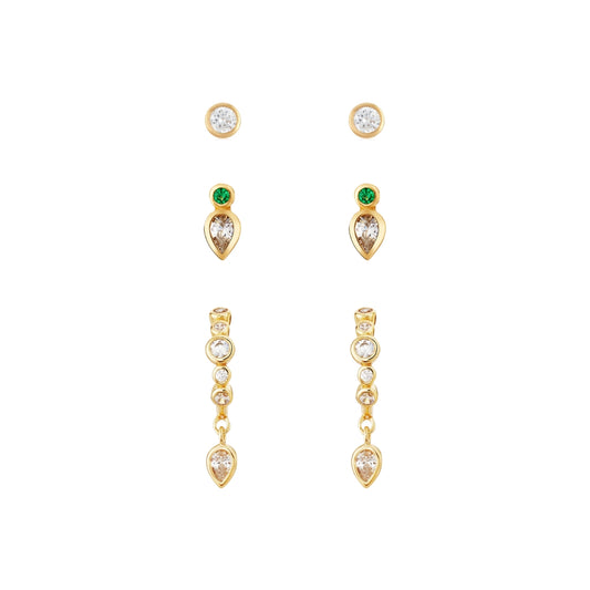 Argento Gold Pear CZ Earring Set