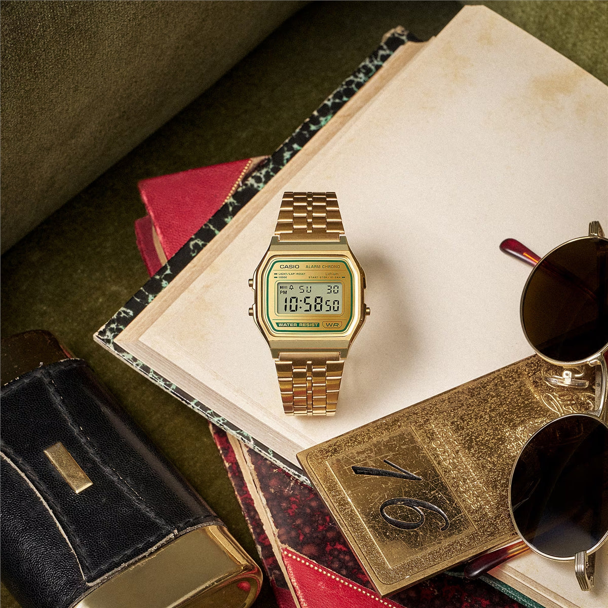 Casio Vintage A158WEGV-9AEF Gold Green Stainless Steel Bracelet Digital Watch