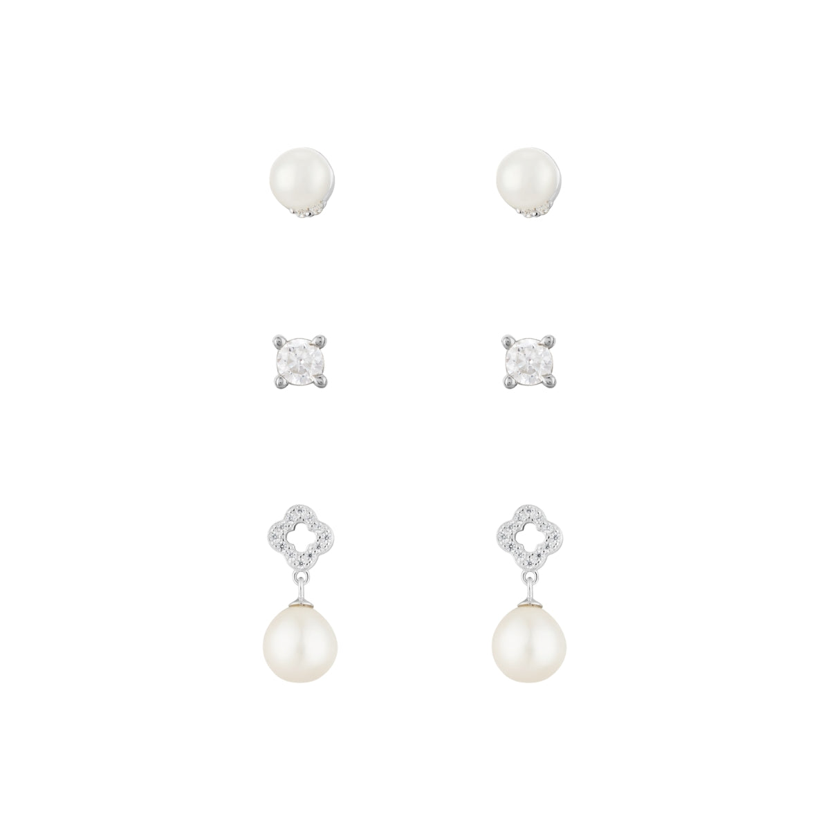Argento Silver Drop Pearl Earring Stack