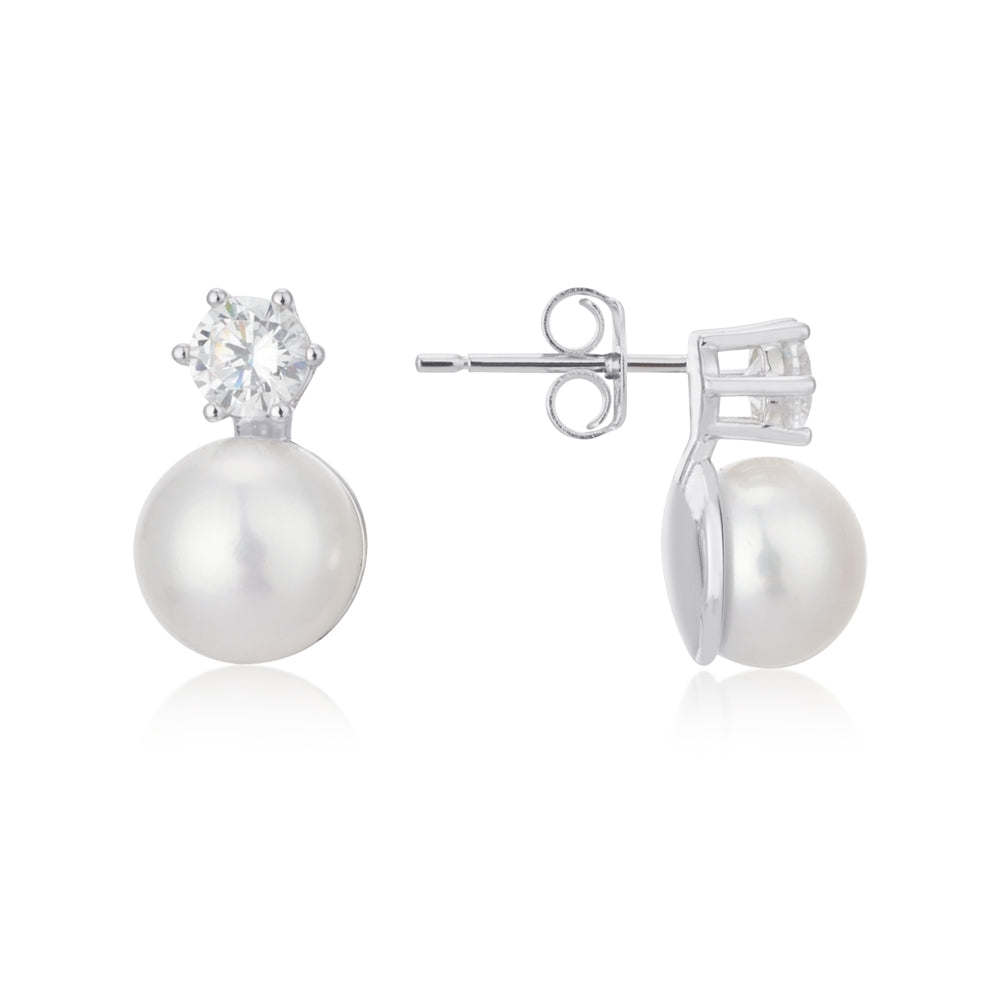 Argento Silver Pearl CZ Earring Stack