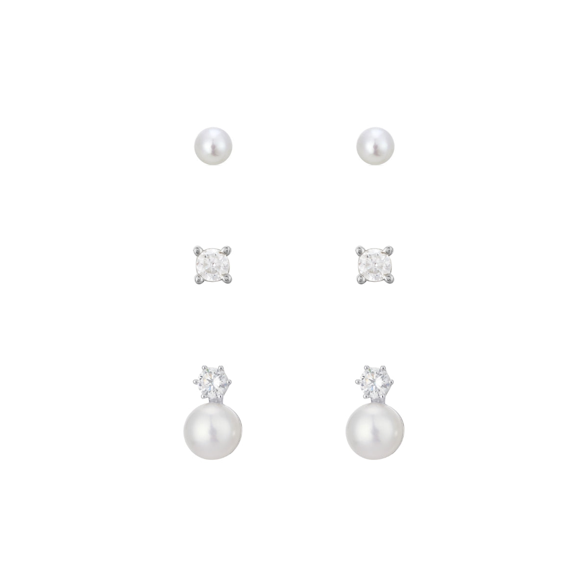 Argento Silver Pearl CZ Earring Stack