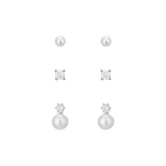 Argento Silver Pearl CZ Earring Stack