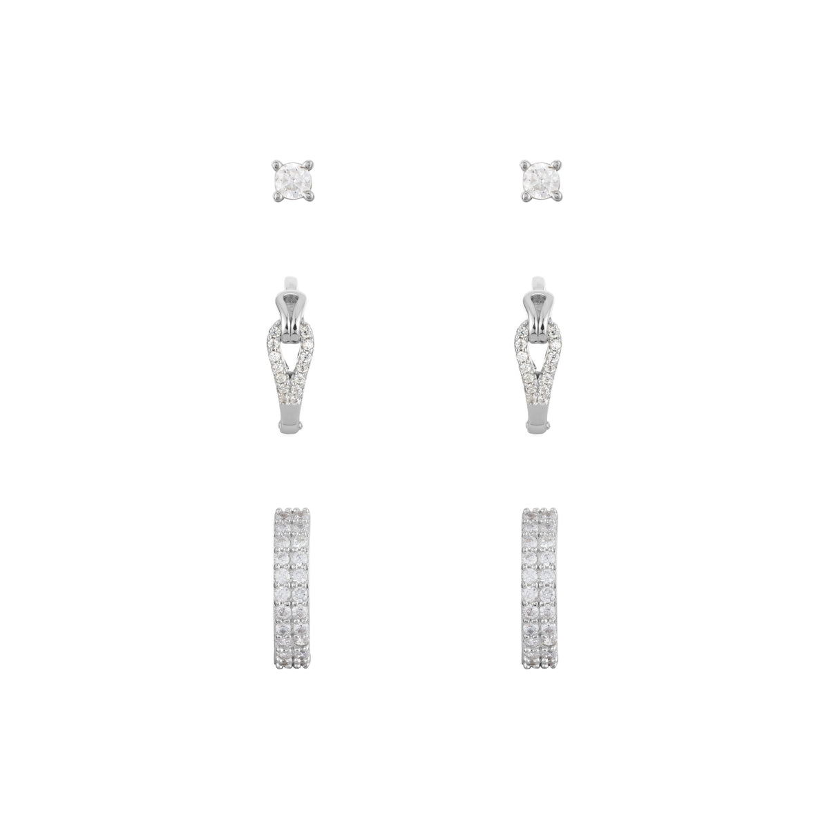 Argento Silver Rein Link CZ Stud Hoop Set