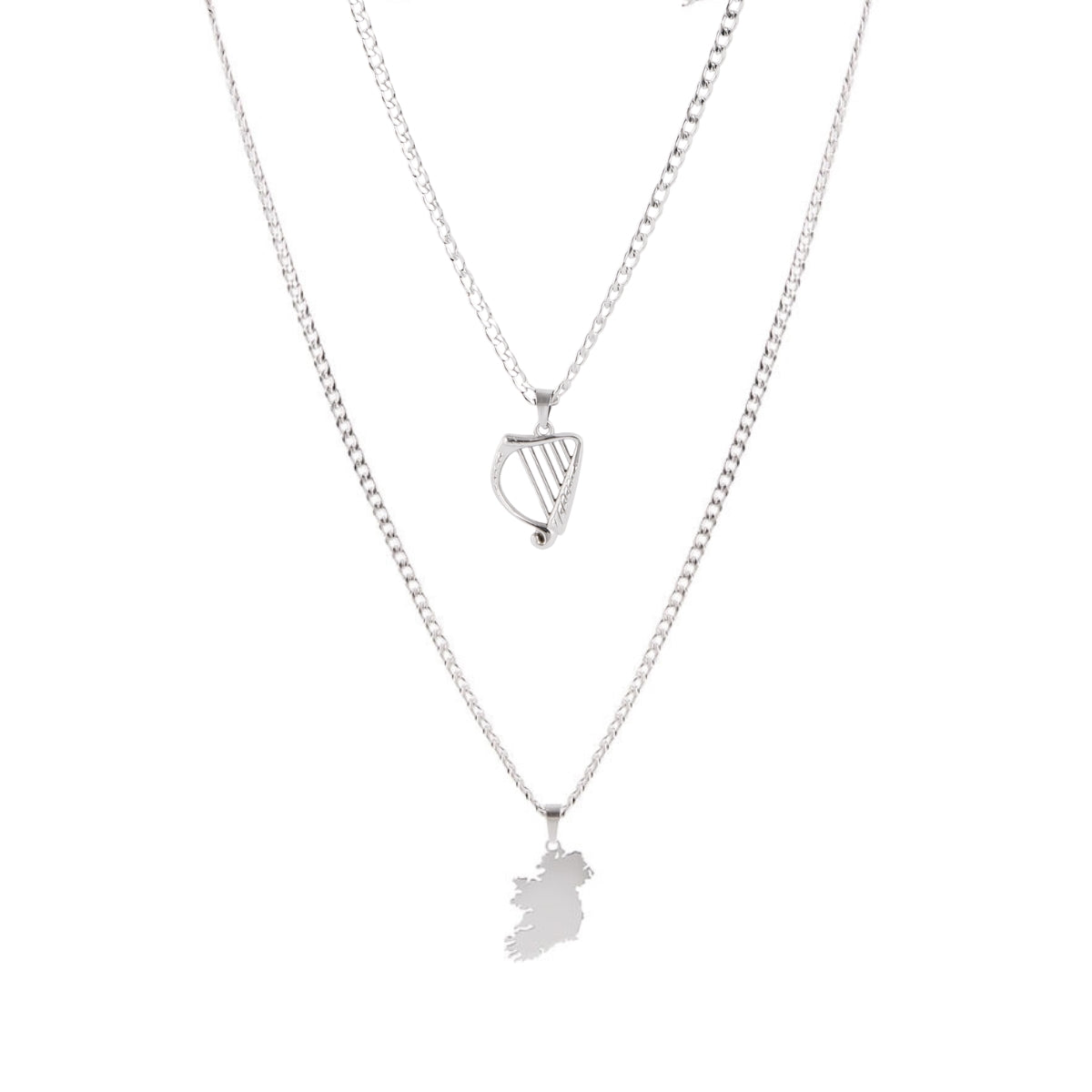Over & Over Silver Stainless Steel Ireland Harp Necklace Set