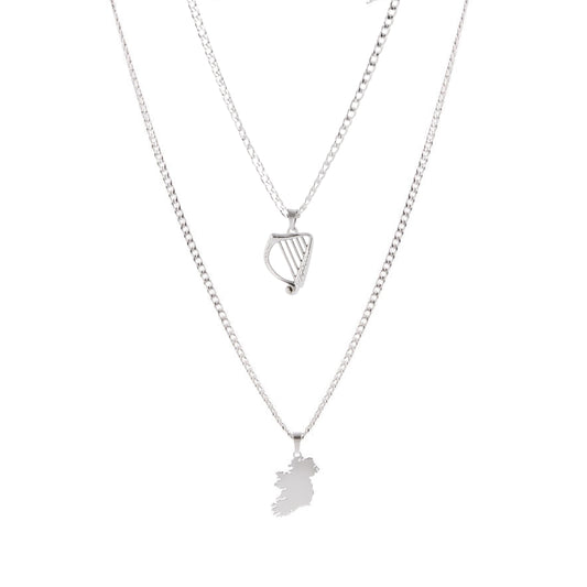 Over & Over Silver Stainless Steel Ireland Harp Necklace Set