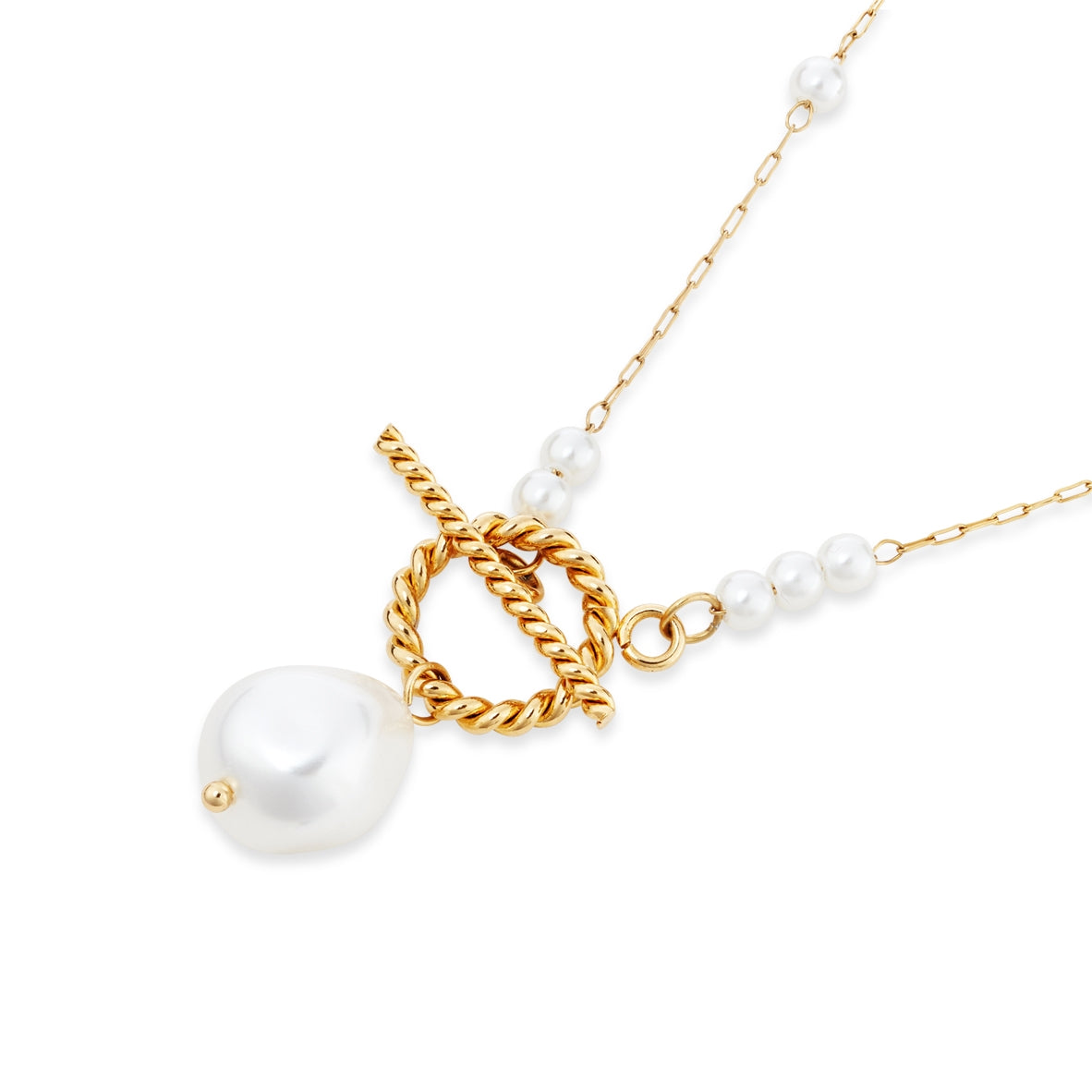 Over & Over Gold Stainless Steel Pearl T-Bar Necklace