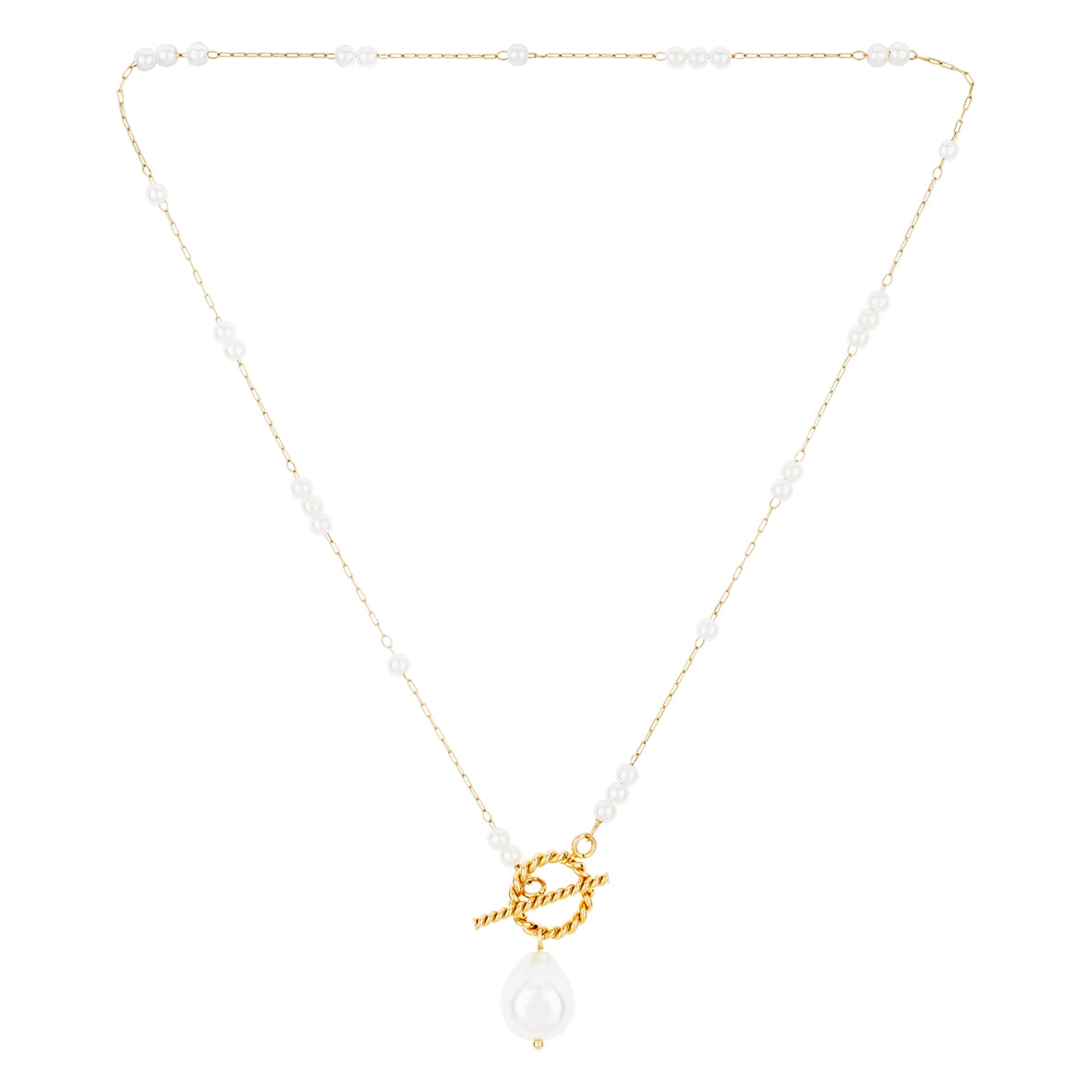 Over & Over Gold Stainless Steel Pearl T-Bar Necklace
