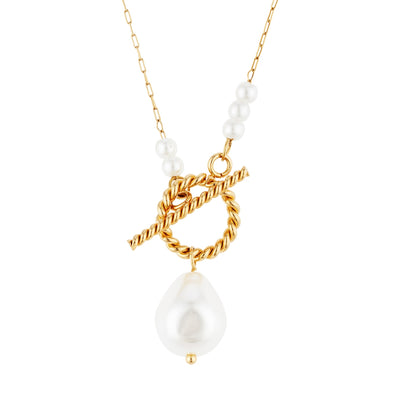 Over & Over Gold Stainless Steel Pearl T-Bar Necklace