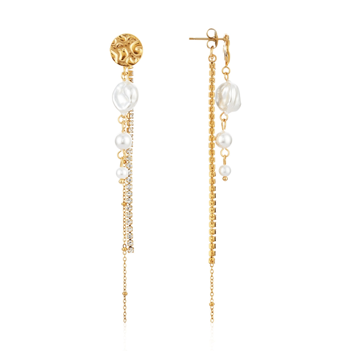Over & Over Gold Stainless Steel Sparkle Pearl Drop Earrings