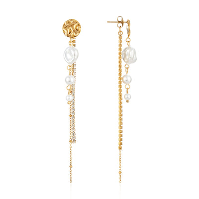 Over & Over Gold Stainless Steel Sparkle Pearl Drop Earrings
