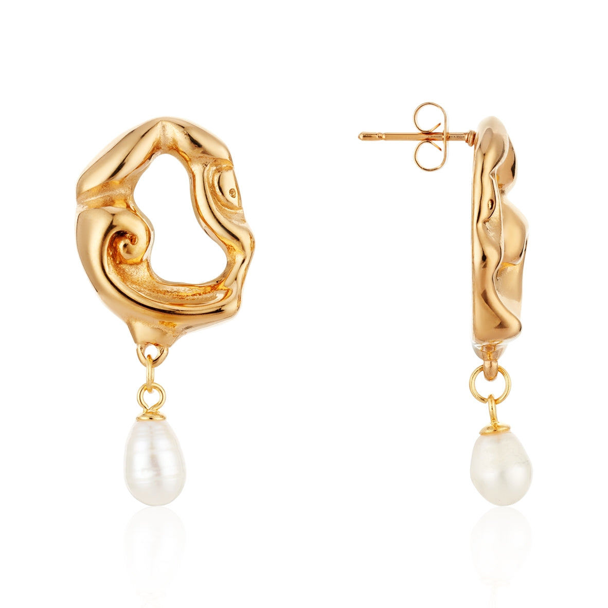 Over & Over Gold Molten Freshwater Pearl Drop Earring