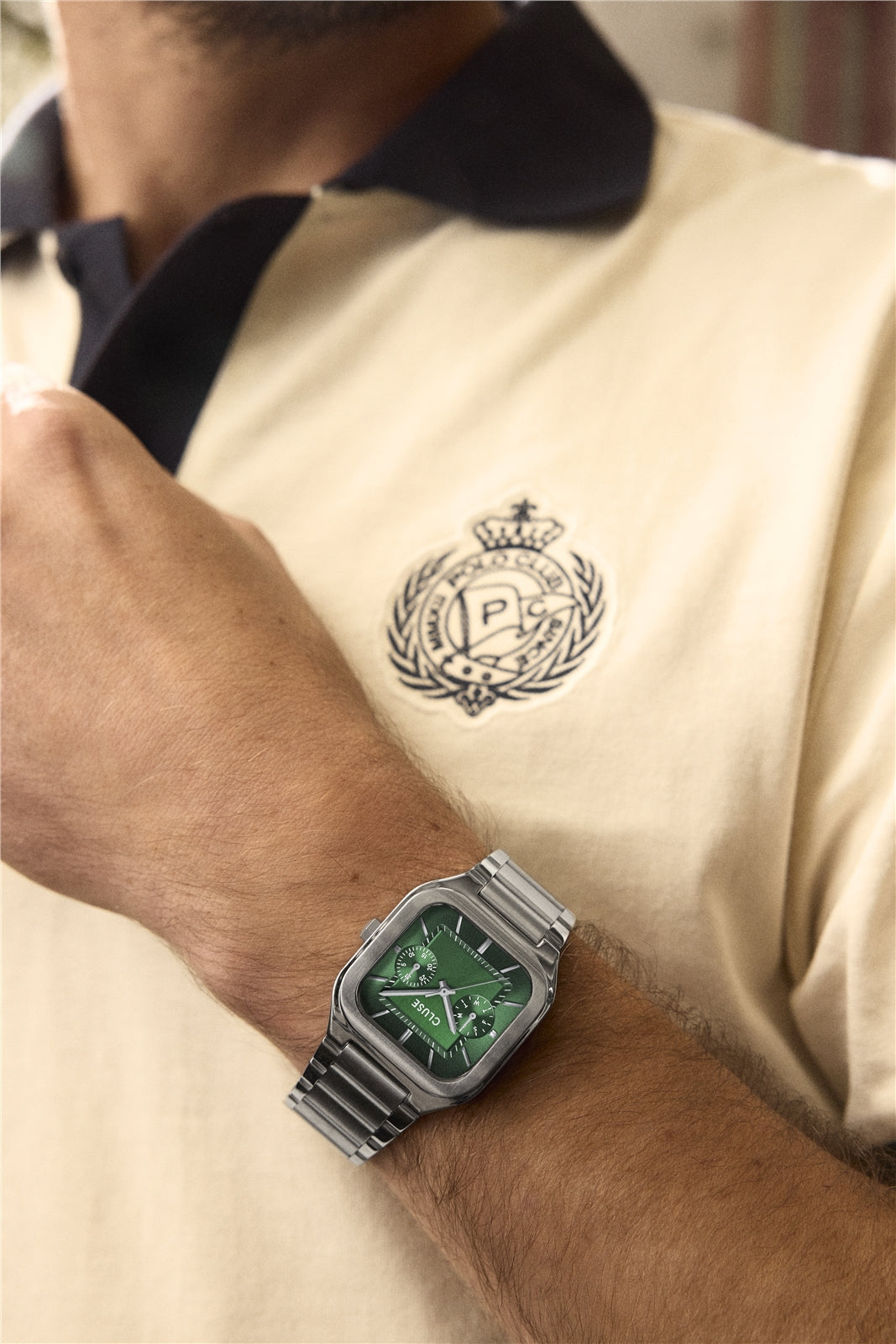 CLUSE Silver Quadrus Multifunction Green Watch