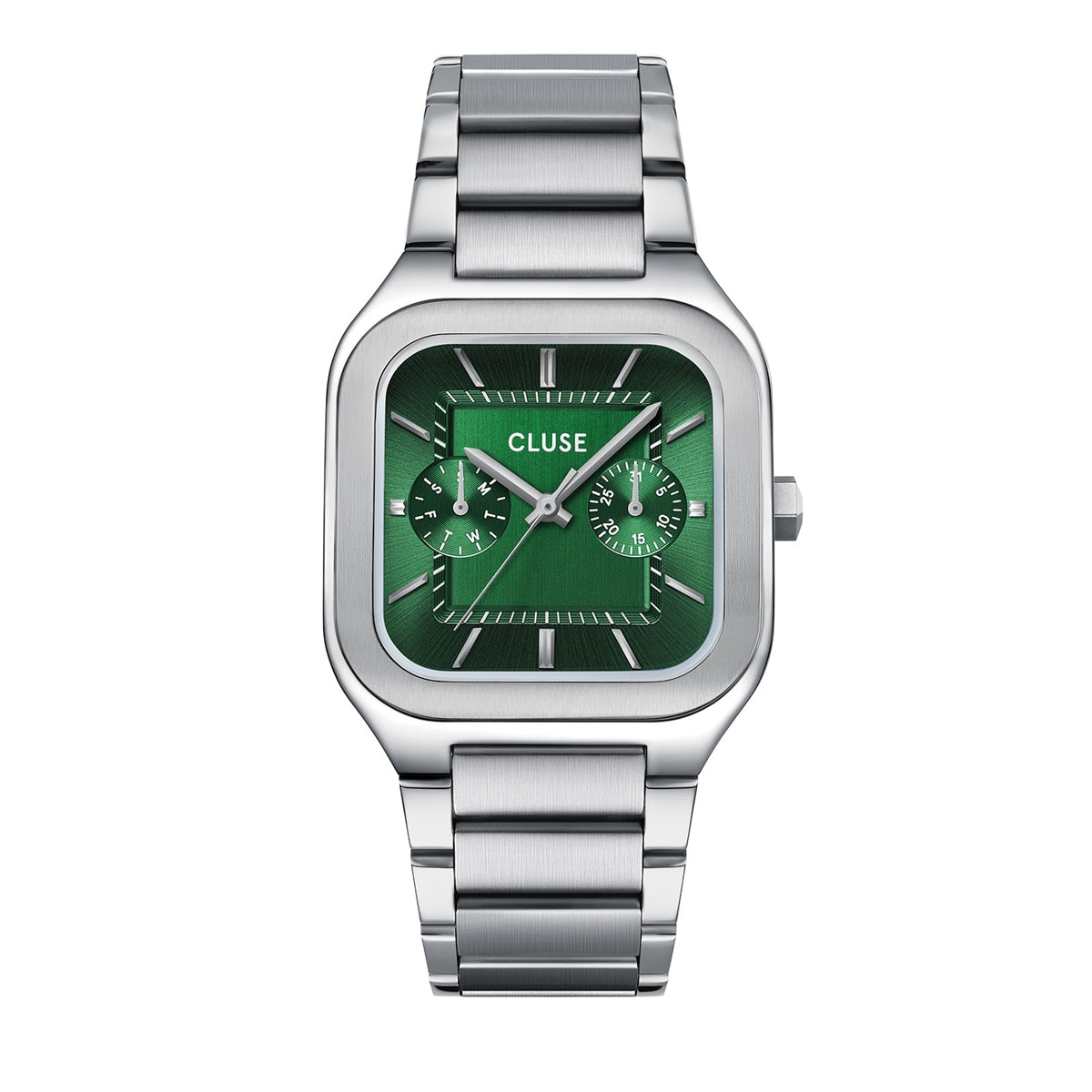 CLUSE Silver Quadrus Multifunction Green Watch