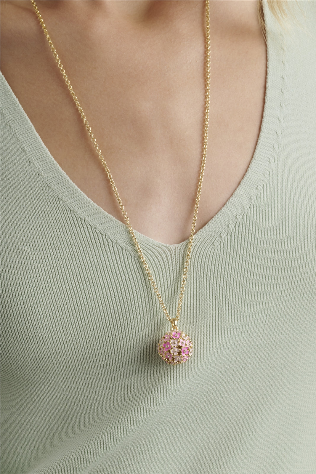 Ted Baker Gold Bonbon Bouquet Pink Flower Ball Necklace