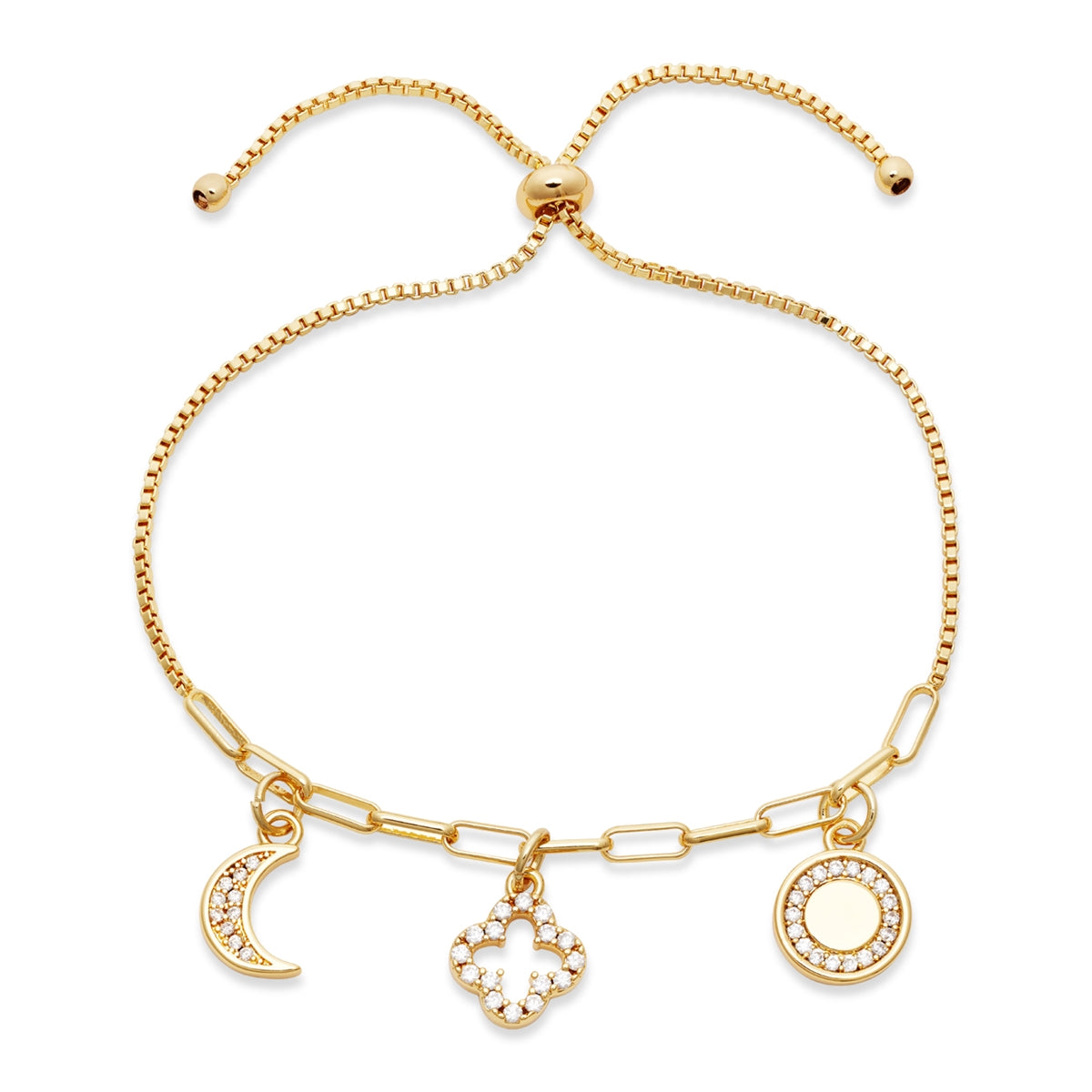 Karma Gold Clover Moon Charmed Slide Bracelet