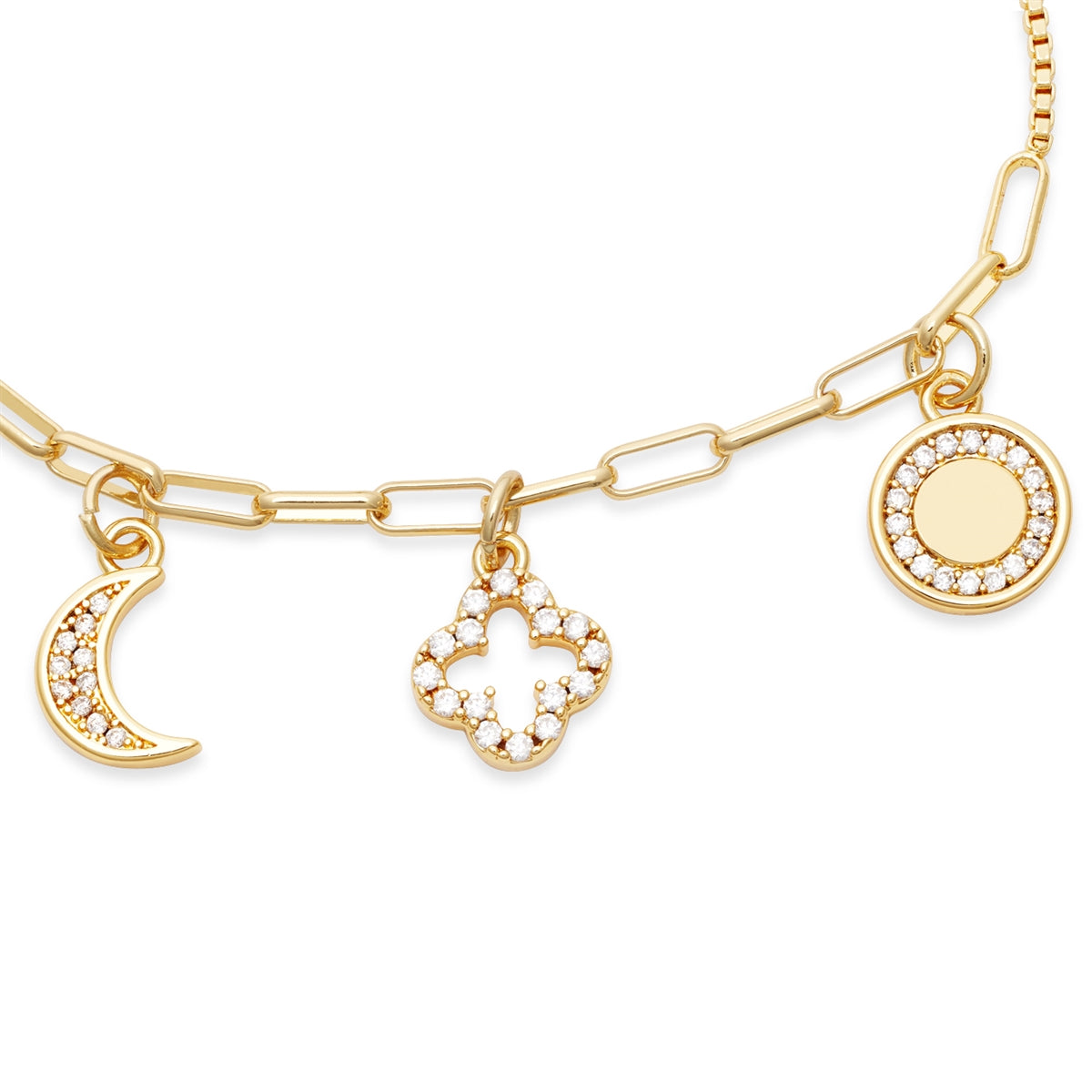 Karma Gold Clover Moon Charmed Slide Bracelet