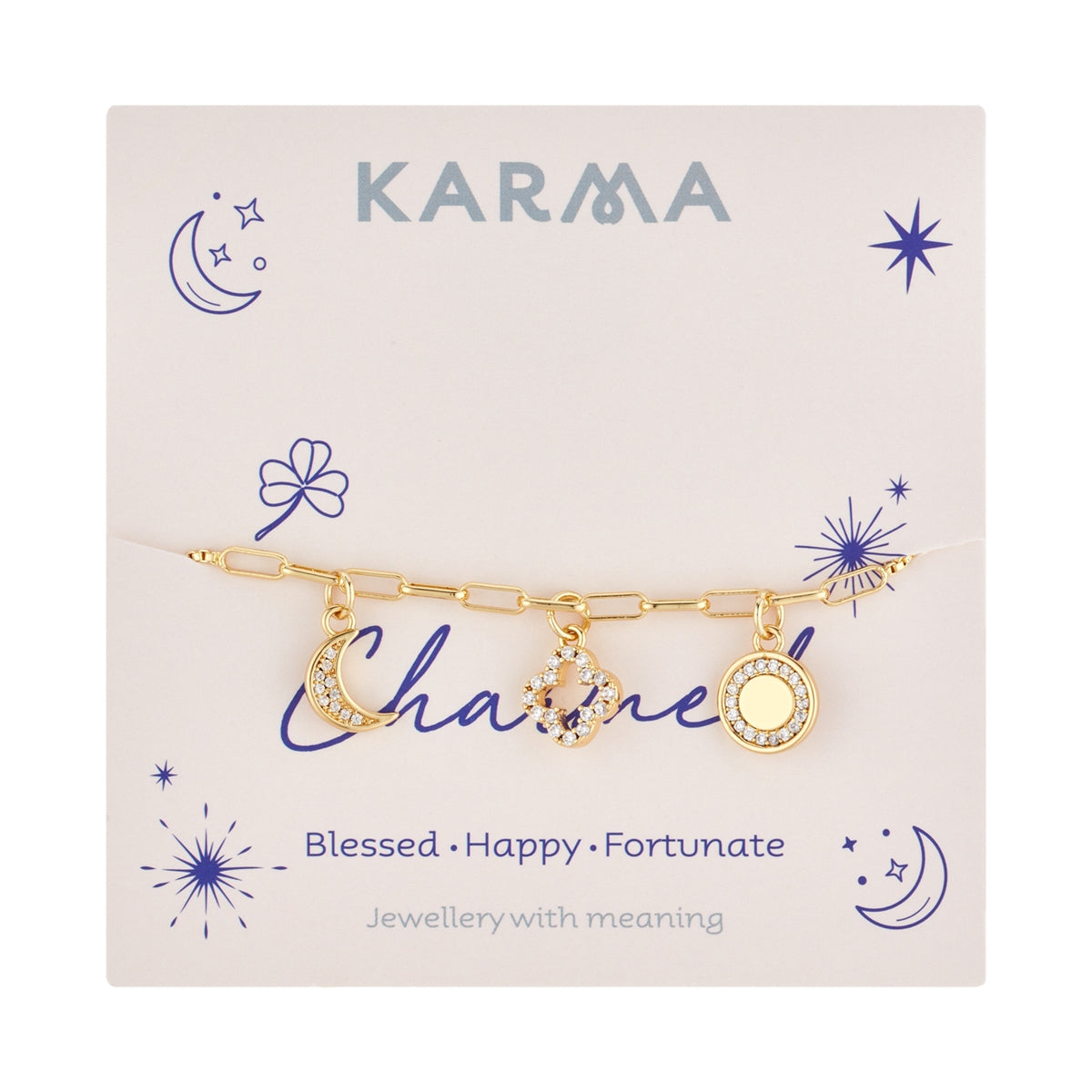 Karma Gold Clover Moon Charmed Slide Bracelet