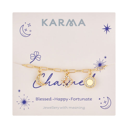 Karma Gold Clover Moon Charmed Slide Bracelet