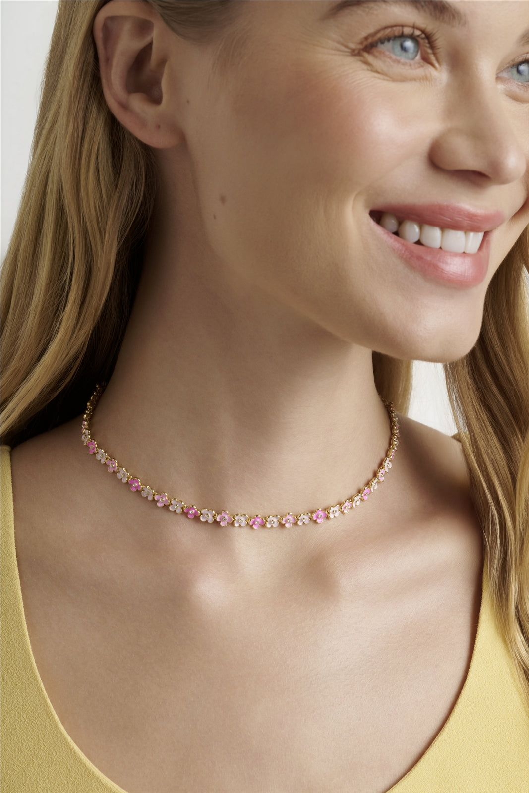 Ted Baker Gold Gabriella Garland Pink Enamel Flower Necklace