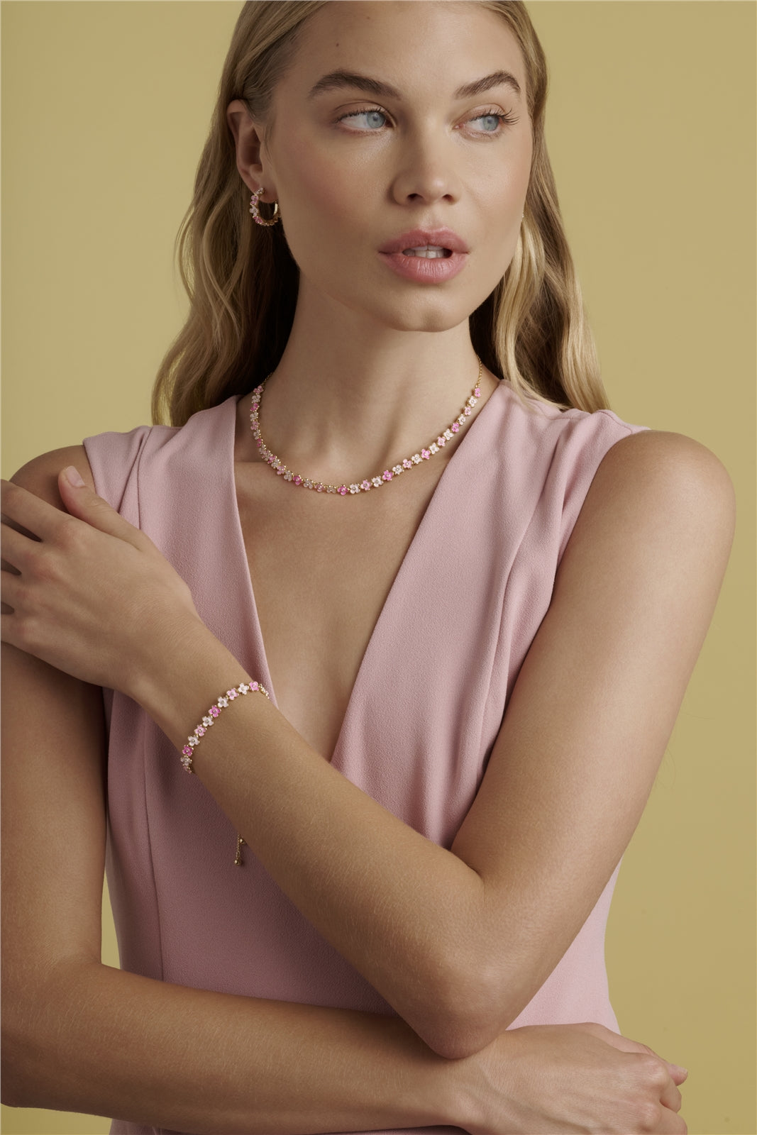 Ted Baker Gold Gabriella Garland Pink Enamel Flower Slide Bracelet