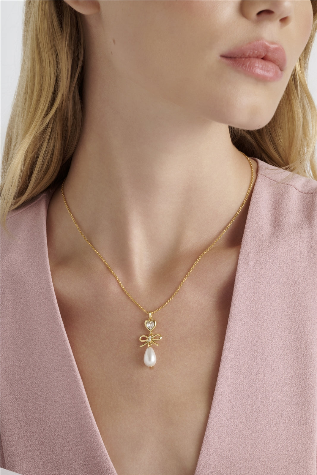 Ted Baker Gold Imogen Icon Charm Heart Bow Pearl Necklace