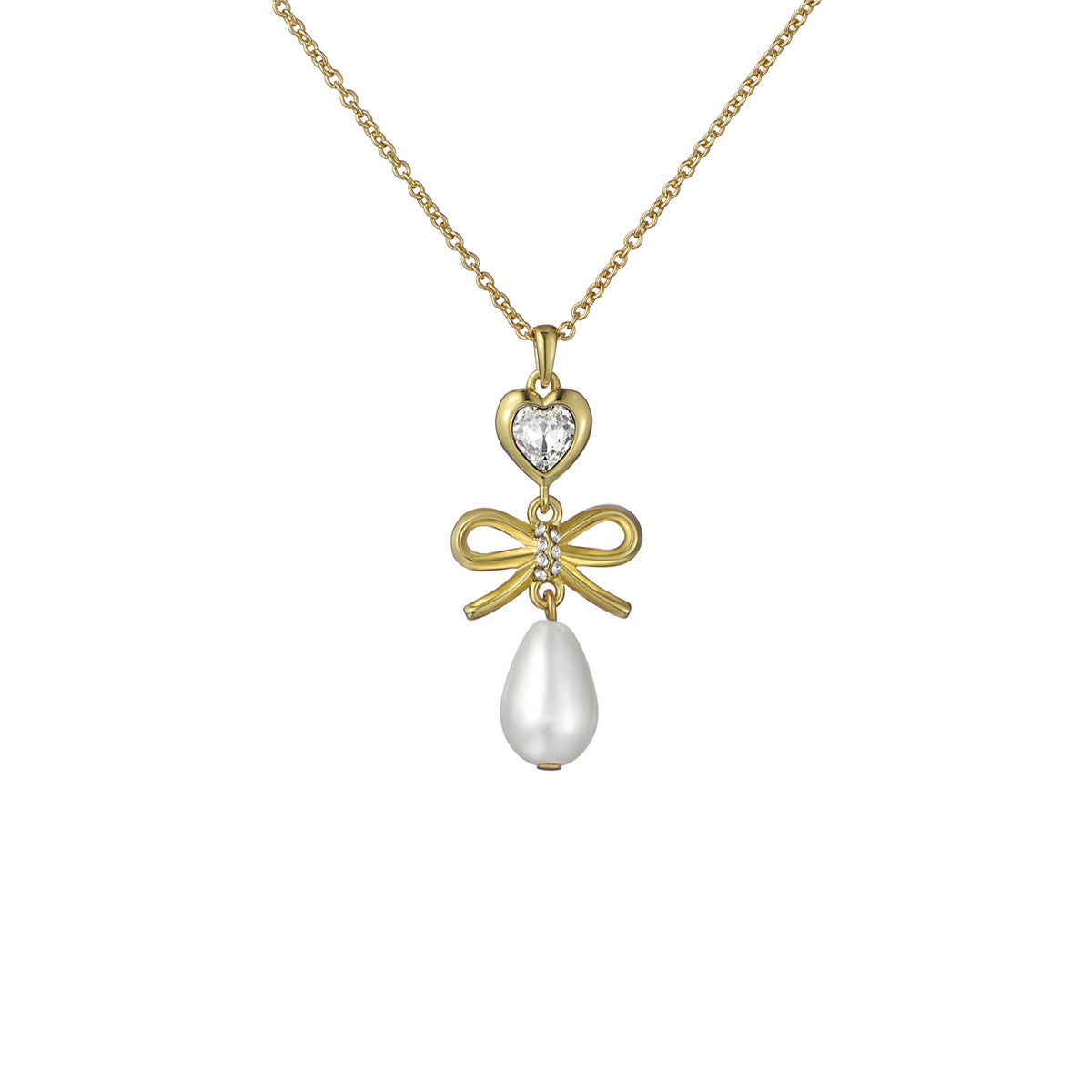 Ted Baker Gold Imogen Icon Charm Heart Bow Pearl Necklace
