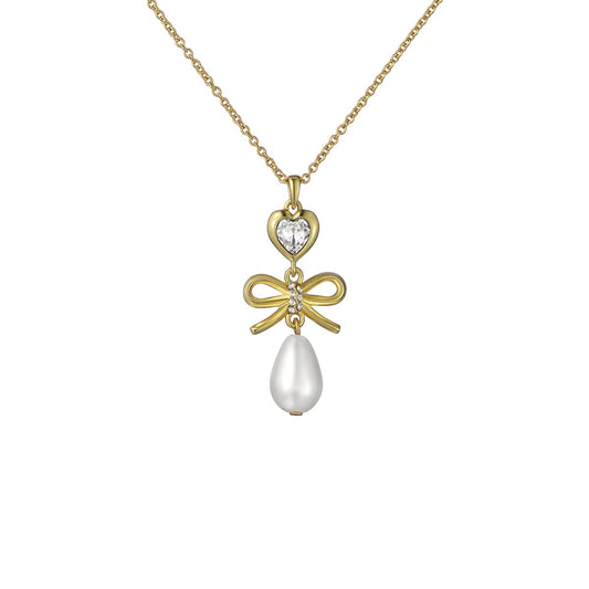 Ted Baker Gold Imogen Icon Charm Heart Bow Pearl Necklace