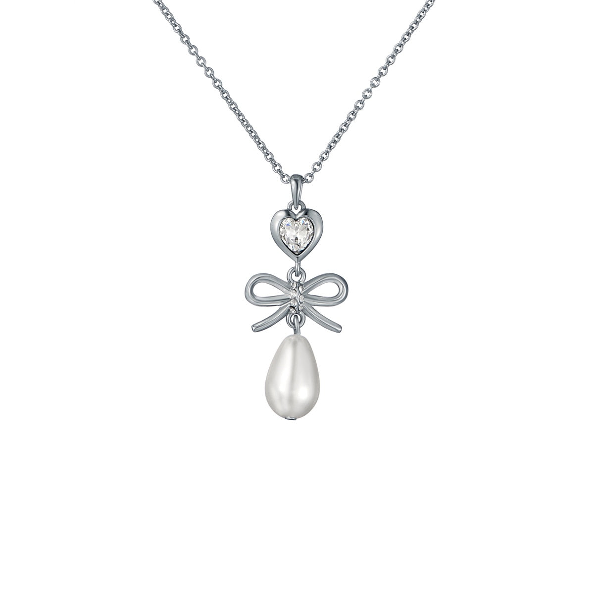 Ted Baker Silver Imogen Icon Charm Heart Bow Pearl Necklace