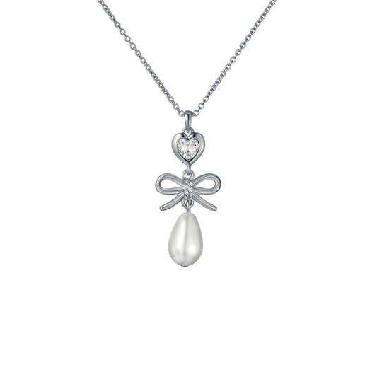 Ted Baker Silver Imogen Icon Charm Heart Bow Pearl Necklace