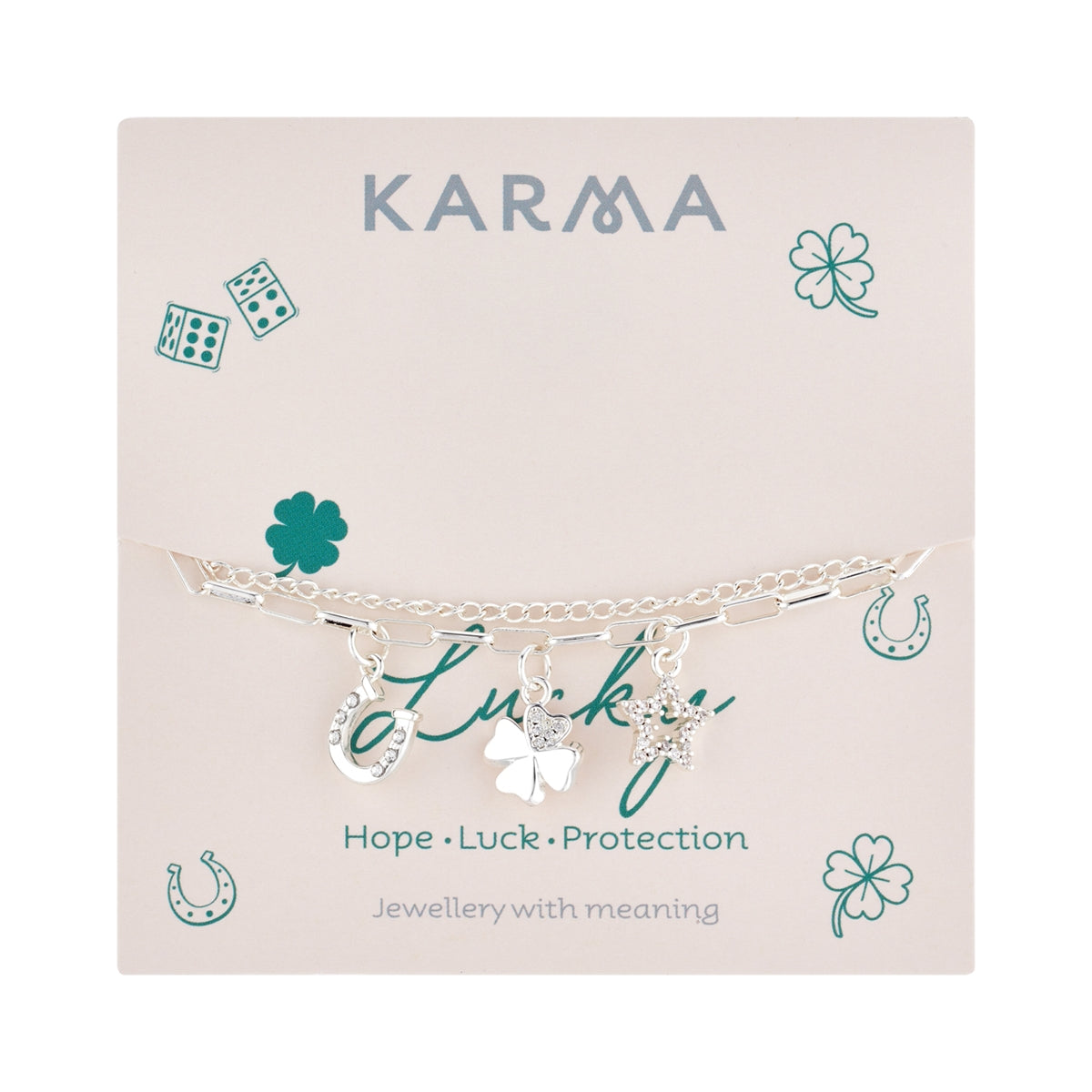 Karma Silver Lucky Dangle Charm Double Bracelet
