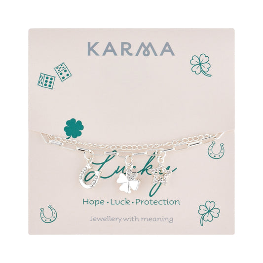 Karma Silver Lucky Dangle Charm Double Bracelet