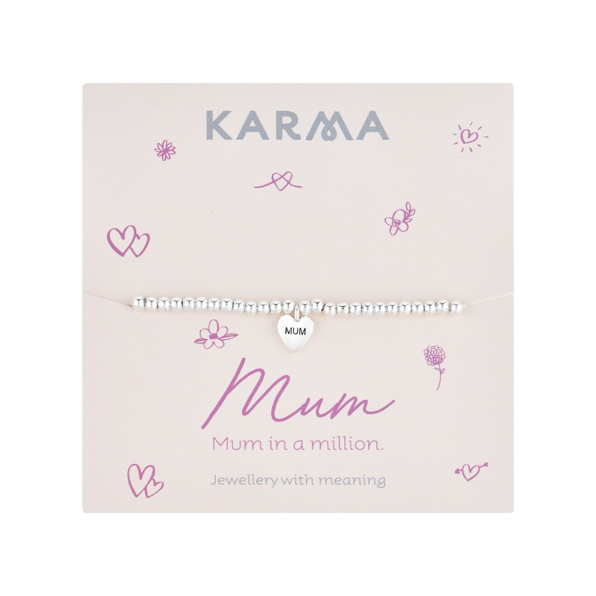 Karma Silver Mum Heart Stretch Bracelet