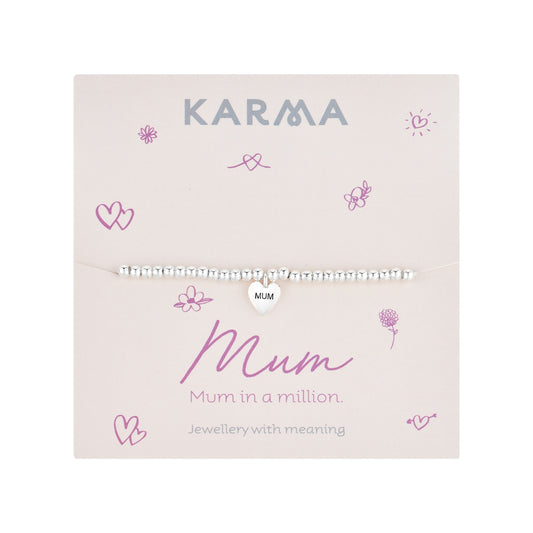 Karma Silver Mum Heart Stretch Bracelet
